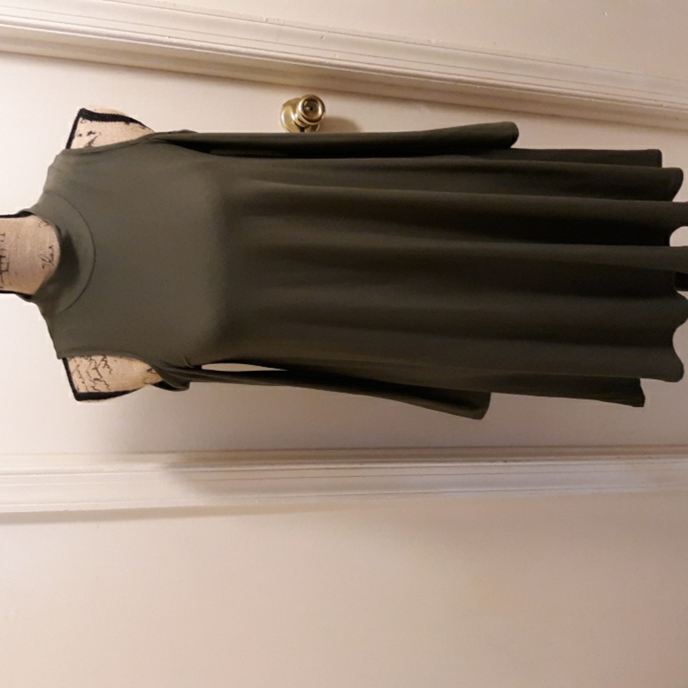 A long sleeved olive color dress with the shoulders out❤